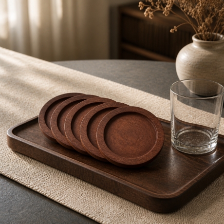 3er HolzUntersetzer Set  ⌀ 9,5 cm mit Rand rustikaler Stil 