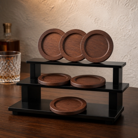 3er HolzUntersetzer Set  ⌀ 9,5 cm mit Rand rustikaler Stil 