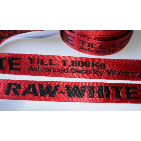 Gurtband 35 mm Schriftzug RAW WHITE ... rot schwarz