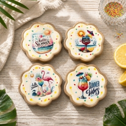 4er HolzUntersetzer Set  Blumenform ⌀ 11 cm - CockailSummerb