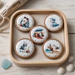5er KorkUntersetzer Set  ⌀ 10 cm - MöwenMotiven