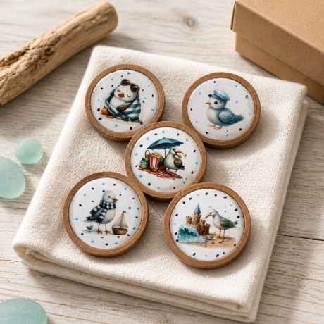 5er KorkUntersetzer Set  ⌀ 10 cm - MöwenMotiven