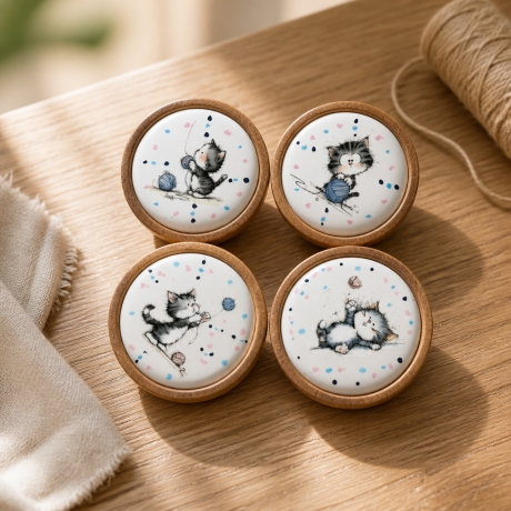 4 er KorkUntersetzer Set  ⌀ 10 cm - Katzen