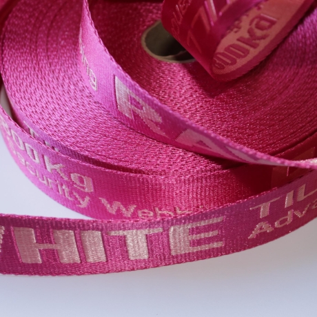 Gurtband 35 mm Schriftzug RAW pink rosa Schriftzug