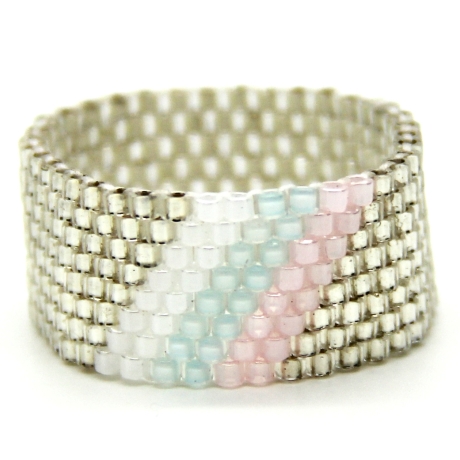 Miyuki-Delica-Glasperlen-Bandring in Silber, Weiß, Rosa und Aqua