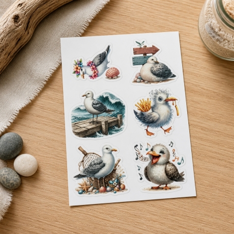 6 Stück RUB Ons Transferfolie randlose Rub ons Sticker - Möwen