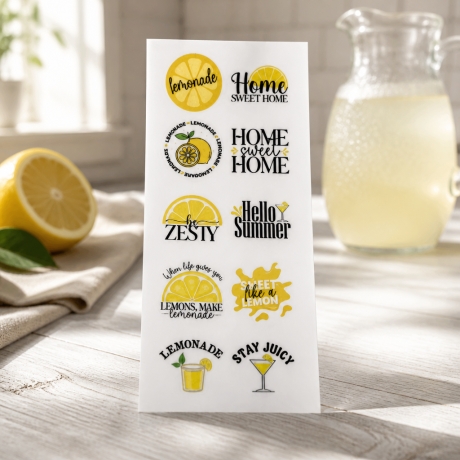10 RUB Ons Sticker,  randlose Rub ons Sticker - Zitronenmotive 