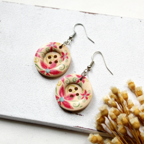 pinke Blumen • Ohrringe aus Holz | Holzschmuck | Ohrhänger