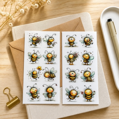 16 RUB Ons Sticker,  randlose Rub ons Sticker - Bienen