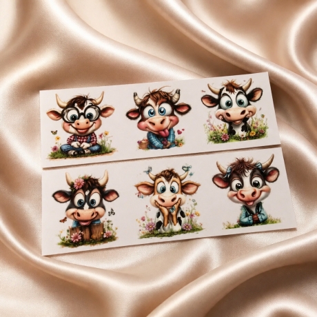 6 RUB Ons Sticker,  randlose Sticker - lustige Kühe groß 2