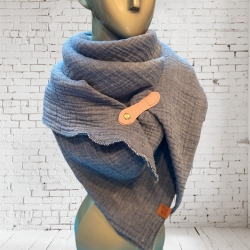 Winter Dreiecksschal aus Musselin (Double Gauze) Jeansblau