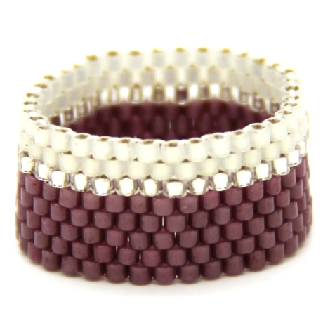 Miyuki-Delica-Glasperlen-Bandring in Mauve, Weiß und Silber