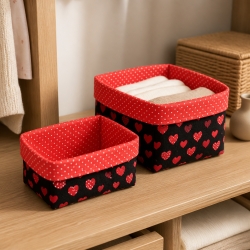 2er Set Utensilo Aufbewahrung Geschenk Unikat - Erdbeeren schwarz