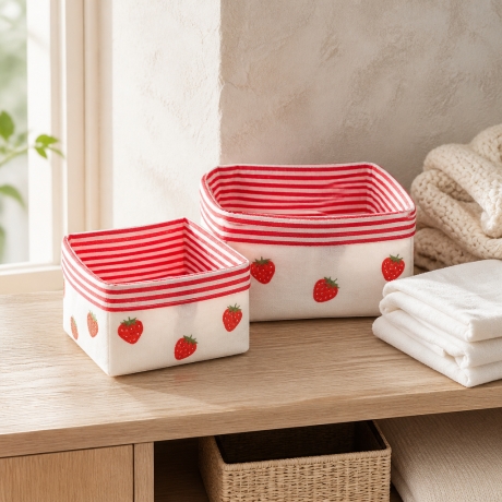 2er Set Utensilo Aufbewahrung Geschenk Unikat - Erdbeeren weiß