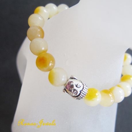 Edelstein Armband Jade gelb Perlen Buddha