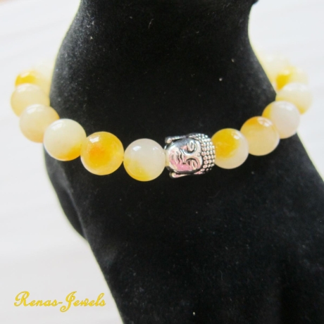 Edelstein Armband Jade gelb Perlen Buddha