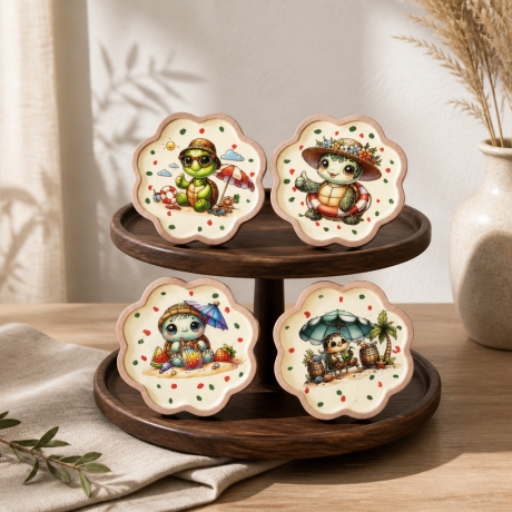 4er HolzUntersetzer Set  Blumenform ⌀ 11 cm - Schildkröten