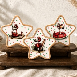 3er  HolzUntersetzer Set Sternform  ⌀ 11 cm - lustige Flamingos