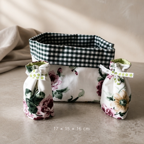 1 Utensilo + 2 Eierwärmern  Frühstückskorb Unikat - Rosen grün