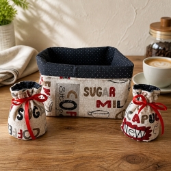1 Utensilo + 2  Eierwärmern  Frühstückskorb Unikat - Sugar/milk