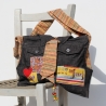 Messenger Bag aus Black Denim, Unikat Umhängetasche Schwarz Bunt