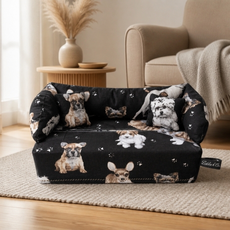 Deko-Sofa KosmetikboxSofa TaschentücherboxSofa  Hunde auf schwarz