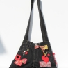 Unikat Jeans Tasche Schwarz Bunt, Black Denim Boho Umhängetasche