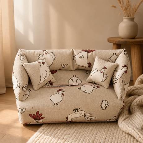 Deko-Sofa KosmetikboxSofa TaschentücherboxSofa - Hühner weiß