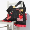 Unikat Jeans Tasche Schwarz Bunt, Black Denim Boho Umhängetasche
