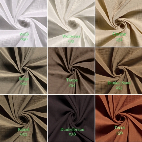 Musselin Stoff | Meterware| Double Gauze| Öko Tex 100 | 40 Farben