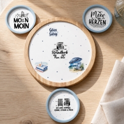 3er KorkUntersetzer +1 Tablett Set ⌀ 10 cm - maritime Motive 
