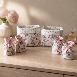 2 Utensilo + 4 Eierwärmern  Frühstückskorb Unikat - Rosen Pastell