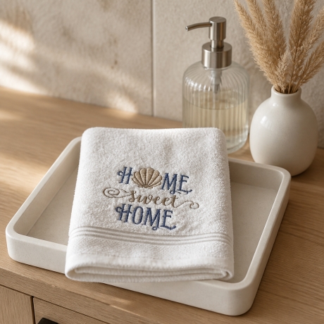 Bestickte Gästehandtücher personalisiert  Home Sweet Home Muschel