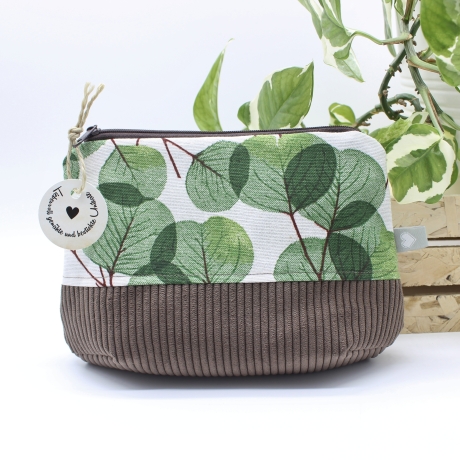 Universal-/Kosmetiktasche Blätter Grün Braun Handmade Unikat