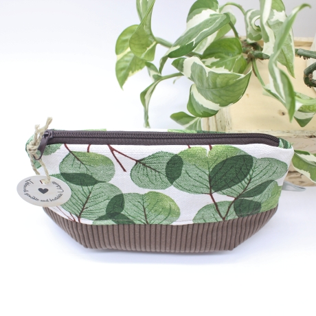 Universal-/Kosmetiktasche Blätter Grün Braun Handmade Unikat