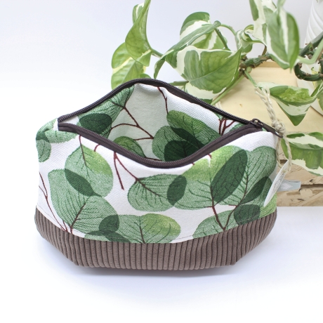 Universal-/Kosmetiktasche Blätter Grün Braun Handmade Unikat