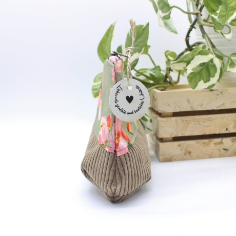 Universal-/Kosmetiktasche Blumen Rosa Grün Braun Handmade Unikat