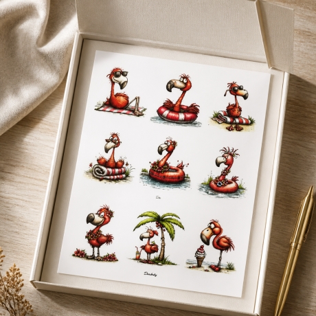 9 RUB Ons Sticker,  randlose Sticker -  lustige Flamingos 1