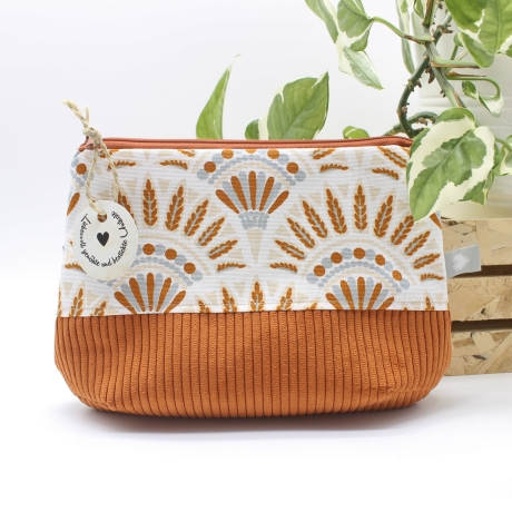 Universal-/Kosmetiktasche gemustert Senfgelb Handmade Unikat