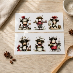 6 RUB Ons Sticker,  randlose Sticker -  verrückte Kühe 1