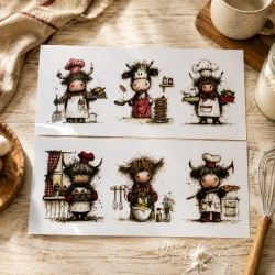 6 RUB Ons Sticker,  randlose Sticker -  verrückte Kühe 2