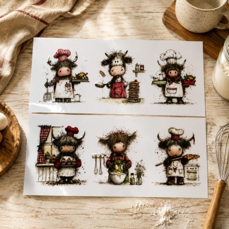 6 RUB Ons Sticker,  randlose Sticker -  verrückte Kühe 2