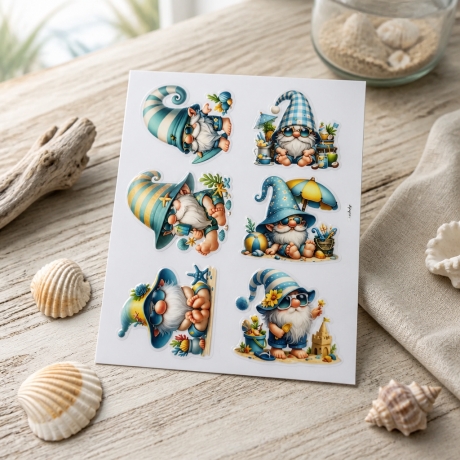 6 RUB Ons Sticker,  randlose Sticker - niedliche Wichtel