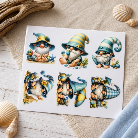 6 RUB Ons Sticker,  randlose Sticker - niedliche Wichtel