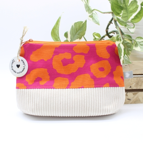 Universal-/Kosmetiktasche Leoprint Pink Orange Beige Handmade