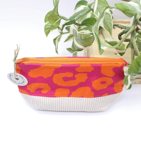 Universal-/Kosmetiktasche Leoprint Pink Orange Beige Handmade