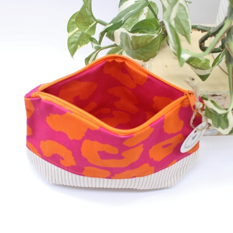 Universal-/Kosmetiktasche Leoprint Pink Orange Beige Handmade