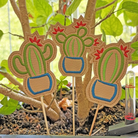 Kaktus Blumenpieker Stickdatei ITH Satinstick und Mehrfachbogen