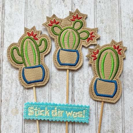 Kaktus Blumenpieker Stickdatei ITH Satinstick und Mehrfachbogen
