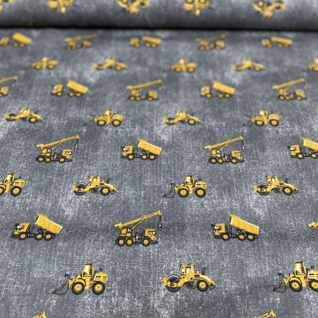 Baumwolle Druck Popeline | Bagger|Baustelle|Öko Tex 100 | Poplin 